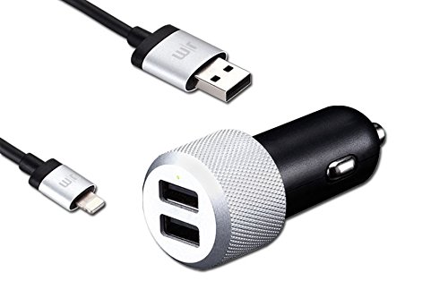Just Mobile Highway Max Car Charger 2-Port Total 4.2A/21Watt Coiled Lightning Cable Premium Unibody Aluminum (CC-178)