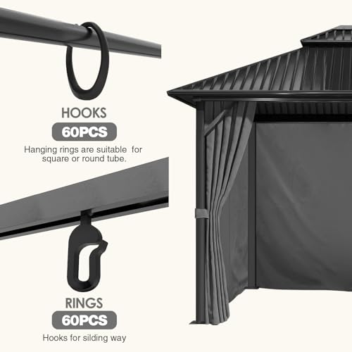 Gazebo Curtains 10'x12' Waterproof, Universal Replacement Privacy Curtain, 4-Panels Sidewall Curtains with Zipper for Patio, Garden and Backyard (Only Curtain) (Grey-1, 120W x 144L inch (4 Panels))
