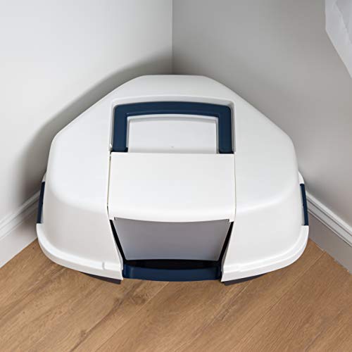 IRIS USA Large Enclosed Corner Cat Litter Box with Front Door Flap and