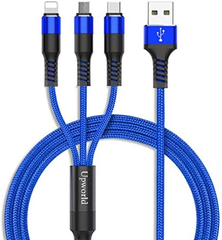 Multi USB Cable 4ft/1M 3 in 1, Upworld Micro Charging Cable 3A Fast Nylon Braided for Samsung Galaxy S9/S8/S7/S6, HTC, Sony, LG, Nexus, Kindle and More（Blue）
