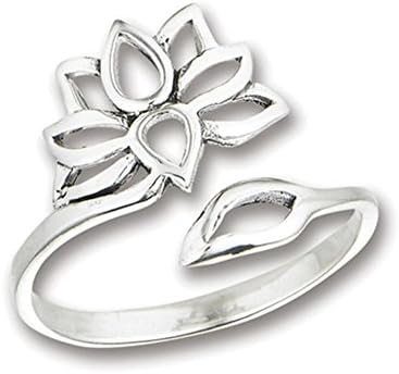 Sterling Silver Adjustable Lotus Flower Ring - Size 9