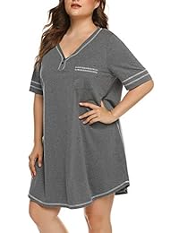 IN'VOLAND - Camisón de algodón con cuello en V para mujer, con bolsillo, manga corta
