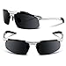 LUOMON Mens Sports Polarized Sunglasses Silver Frame/Grey Lens UV Protection Sunglasses for Men 8177