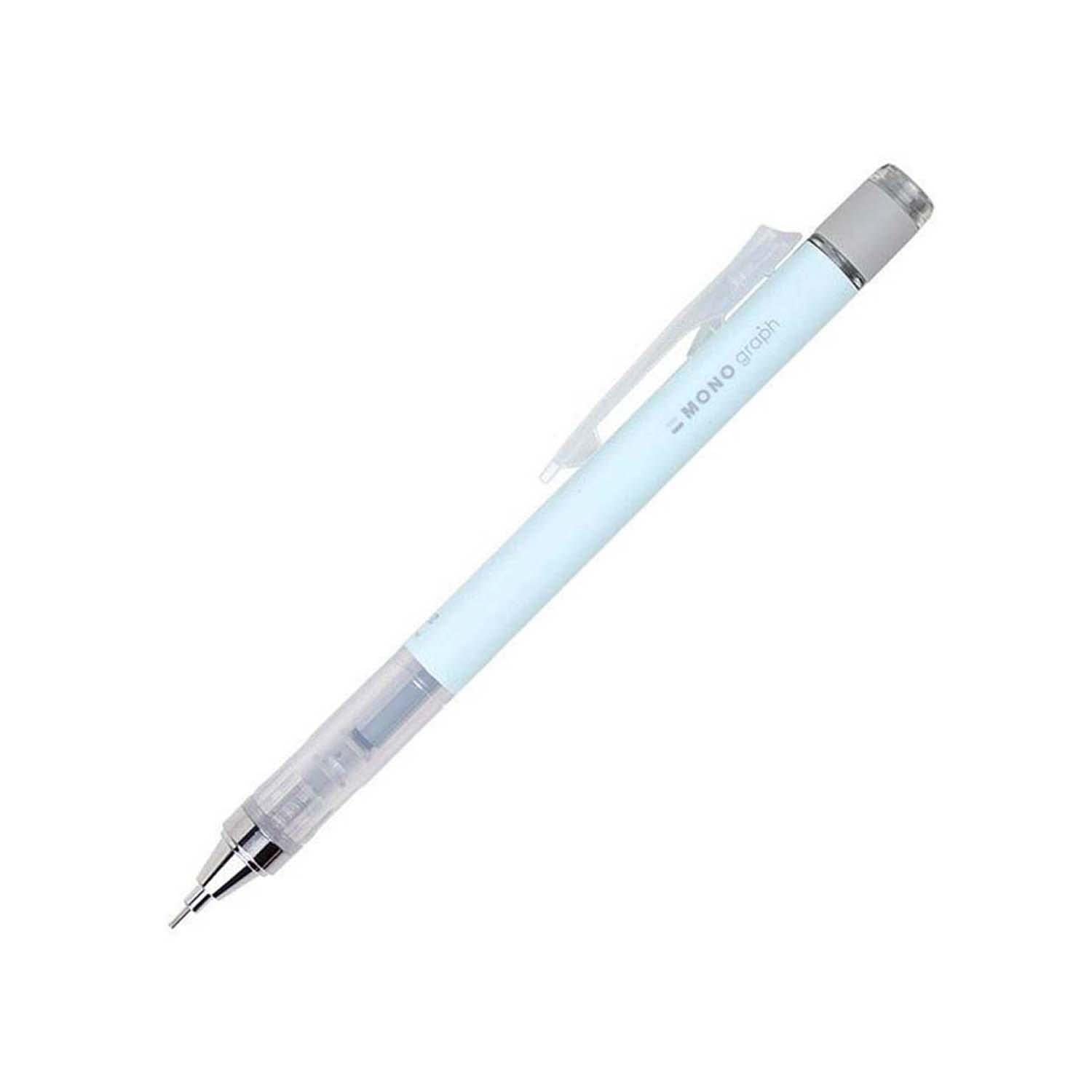 Tombow Mono Graph Mechanical Pencil 0.5 mm, ice Blue, HB, Precise Drawing with 4 mm tip, Shaking Mechanism, incl. refillable Eraser, Blister Pack [SH-MG44-BS]