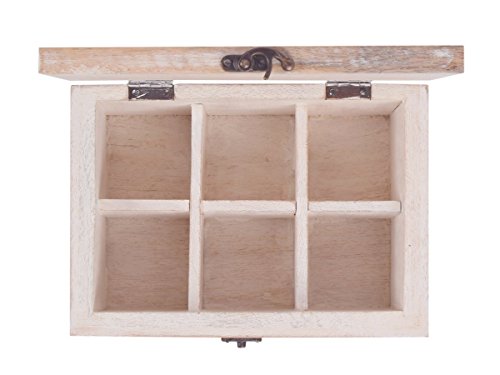 Store Indya Wooden Tea Box Chest with 6 Compartments Hand Carved Tea Bags Condiments Spices Holder Organizer Hand Painted Keepsake Storage Box