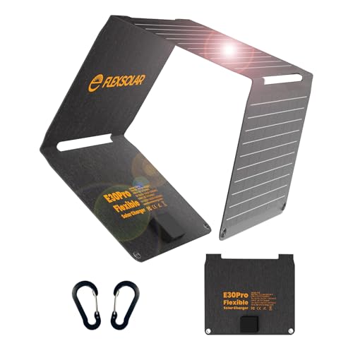 FlexSolar Portable Foldable Solar Panel 30W QC3.0 18W USB-A USB-C Waterproof IP67 Fast Charging for Mobiles, Tablets, Powerbank, Camera, Camping and Hiking Flashlight
