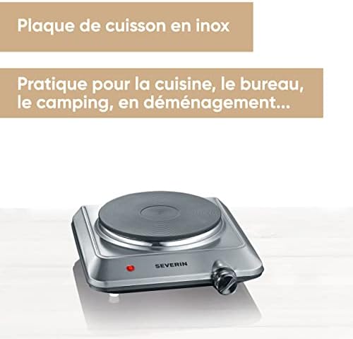 Plaque de cuisson électrique 1 500 W, Plaque de cuisine idéale pour logement étudiant, dans le jardin ou au camping, Plaque électrique au thermostat réglable en continu, inox, KP 1092