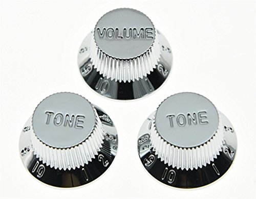 KAISH Set of 3 Chrome Plastic ST Strat Style Guitar Knob Volume Tone Knobs
