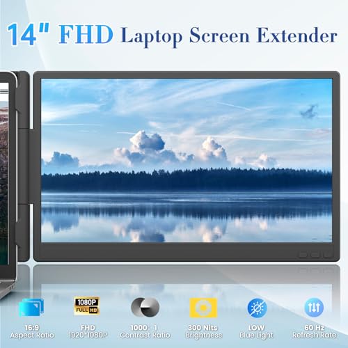 Teamgee 14 Inch Laptop Screen Extender, 1080P FHD Laptop Monitor Extender, Portable Monitor for Laptops 13-17.3" with USB-C/HDMI Port, Plug & Play for Windows/Mac/Android/Switch/PS5