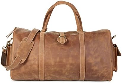 Chra 20" Soft buffalo leather Duffel Bag | Holdall Bag | Travel Bag | Sports Bag | Overnight Weekend Leather Bag for Gym Sports Cabin | Leather Bag for Men | Leather Bag for Women (Tan Brown)