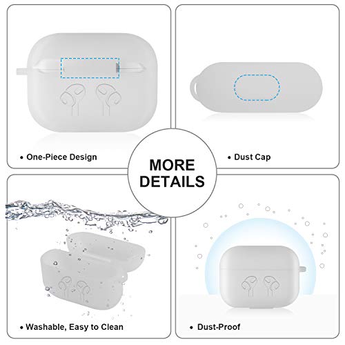 Étui AirPods Pro, Housse Antichoc avec Mousqueton, AMIGIK Coque de Protection en Silicone Épais 2.5MM pour Boîtier de Charge Apple AirPods Pro - LED Visible, Anti-Rayures(Translucide)