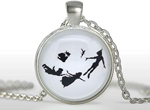 VintaStore Art Glass Necklace Peter Pan Tinkerbell Silhouette 'Second Star To The Right' Necklace Gift