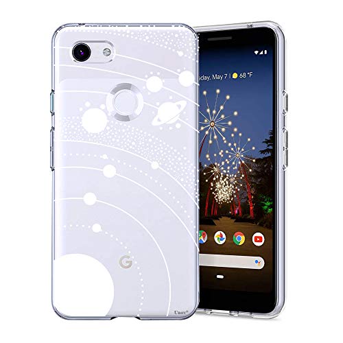 Unov Pixel 3a Case Clear with Design Soft TPU Shock Absorption Slim Embossed Pattern Protective Back Cover for Pixel 3a 5.6 inch (White Universe)