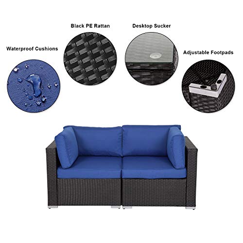 Kinsunny Wicker Loveseats Patio Sectional Corner Sofa All Weather Rattan Outdoor Thick Sofa Set