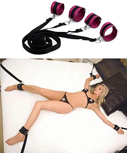 Woman Couples Game with Soft Leather Adjustable Cuffs-and-Straps - Purple