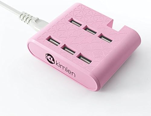 Kimlen 6-port USB Charge Station - Multiple USB Charger with Device Stand (Pink)