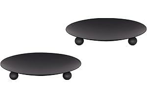 EITMOW Candle Holder Decorative Iron Plate,Candle Stand for LED & Wax Candles,Spa,Bathroom,Weddings,4.33x0.78inch,Set of 2 (Matte Black)