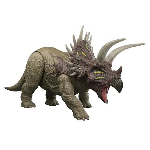 マテル ジュラシックワールド(JURASSIC WORLD) ひかってほえる！トリケラトプス 子供向けフィギュア 恐竜 おもちゃ 全長:約31cm 4歳から グリーン JKL81