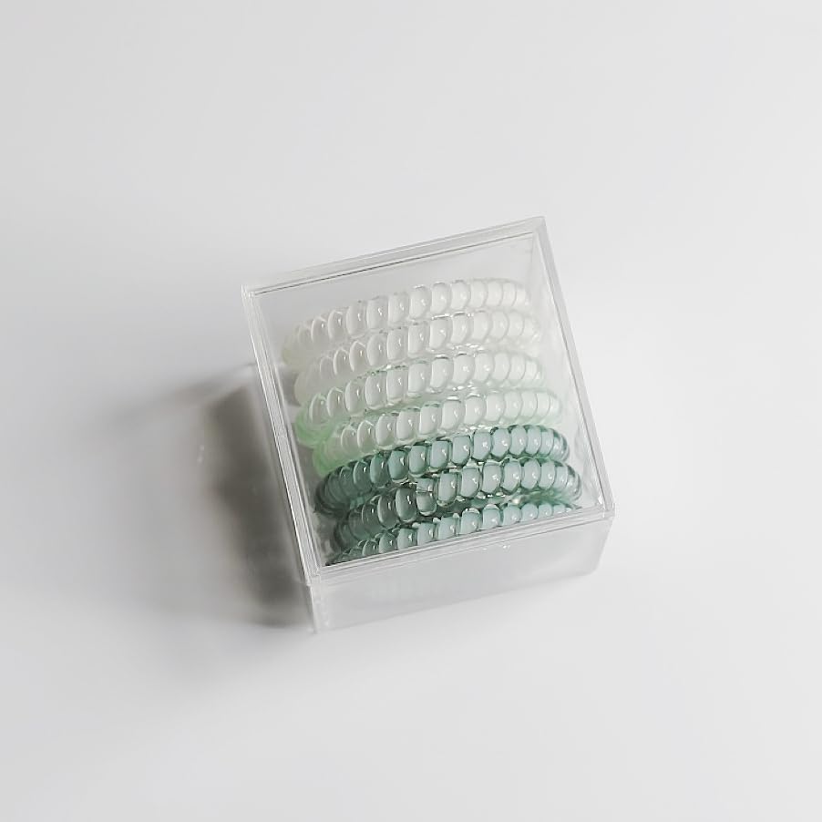 Spiral Hair Ties for Women & Girls – High-End Translucent Hair Accessories, Durable and Elegant Colorful Bands, Telephone Cord Bobbles, Premium Quality Crystalline Holders (green line)