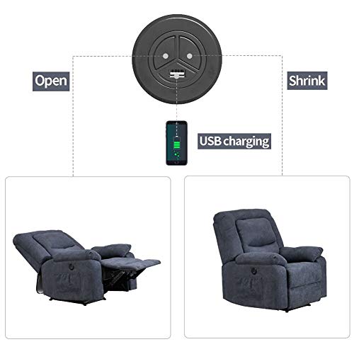 Electric Recliner Chairs Sofa with USB Charge Port for Adults, Power Recliner Chair with Heat and Massage, Fabric Recliner Chair for Bedroom, Living Room and Home Theater Seating (Blue)