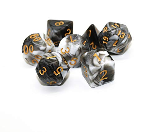 HD DND Dice White Black RPG Polyhedral Dice Set Fit Dungeons and Dragons(D&D) Pathfinder Role Playing Games 7 Dice Set with Dice Bag