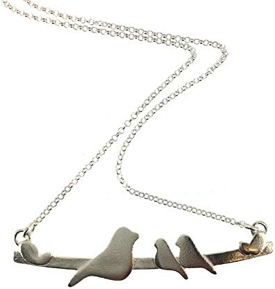 Sterling Silver Bird Family Necklace, Mother and Baby Birds, Mothers Necklace - 18"