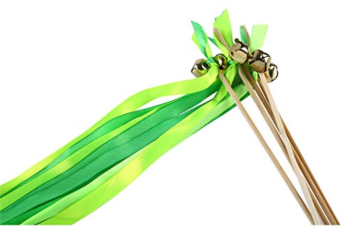 Wishprom 30 Ribbon Wands Gold Bells Wedding Party Activities Divinity Braid Send Off Bells (Green, Gold)