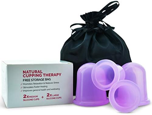 Derma Medico Silicone Body Massage Cups for Natural Cupping Therapy – Gift Box with FREE Storage Bag and Instructions – Anti Cellulite Vacuum, Helps with Stretch Marks - 4 Cups