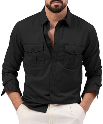 Amazon.com: Men Stylish Leisure Multi-Pocket Shirt Long Sleeve
