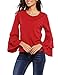 Beyove Women Blouse Round Neck Layered Ruffle Bell Long Sleeve Solid/Polka Dot Casual Shirt Elegant Tee Top, Style 1: Wine Red, XX-Large