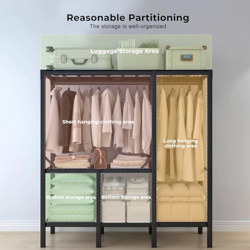 Beauenty Portable Folding Wardrobe Closet with Fabric Cover, Heavy Duty Portable Wardrobe Closet with Shelves & Hanging Rail, Wardrobe Storage for Bedroom, One Piece Folding Design, Strong & Stable