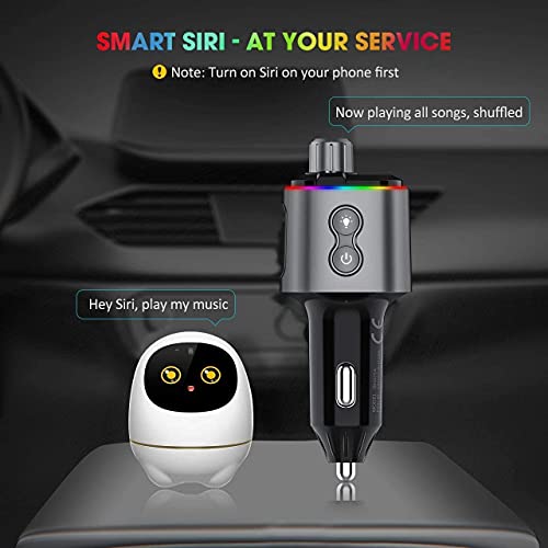 Bluetooth FM Transmitter for Car, Dynamic RGB Wireless Bluetooth Adapter Car Kit with V5.0, QC3.0 and Dual USB Charging Ports, Support Siri Google Assistant, Micro SD Card, Hands-Free Calling