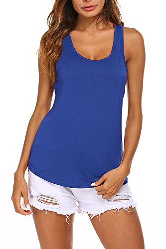 Poetsky Backless Shirts for Women Long Active Tank Tops Sleeveless Tops Workout Shirt (Royal Blue, XL)