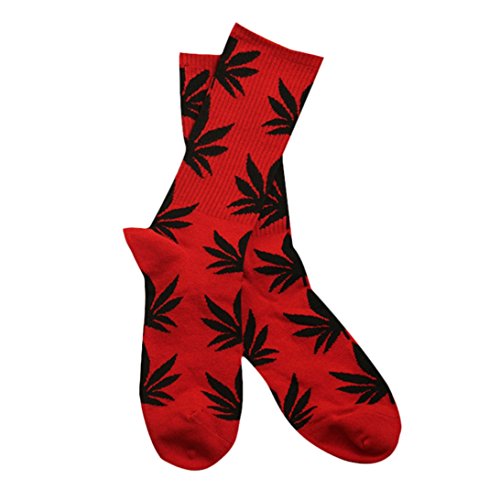 Sunward Fashion Men Women Hip Hop Sport Socks Cotton Plantlife Weed Long Socks (F)
