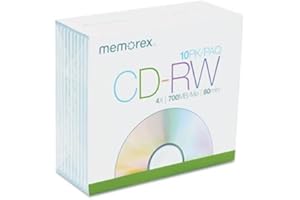 Memorex 03408 CD-RW Discs- 700MB/80min- 4x- w/Slim Jewel Cases- Silver- 10/Pack