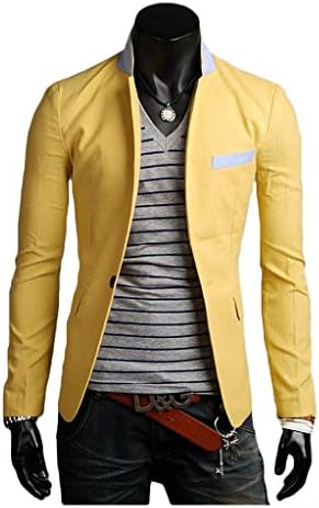 HeSaid Mens Slim Fashion Sport Suit Jacket,Yellow,,XL