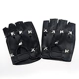 Voberry Mens Women Faux Leather Studded Driving Motorcycle Half-finger Gloves
