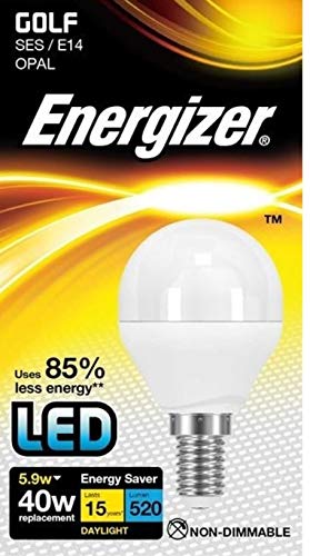 Energizer LED Golf Round Light Bulb 5.9w=40w Daylight SES E14 Small Screw in Pack of 2