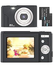 Digital Camera - Compact Vlogging Camera 1080P with 36.0 Mega Pixels 16X Digital Zoom, 2 Batteries, AUFOYA Portable Mini Camera for Photography, Kids, Students, Teens, Adult (Black)