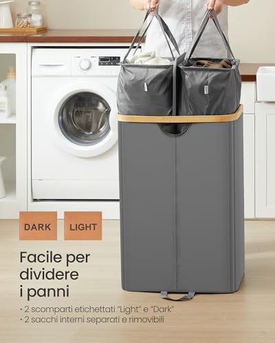 Cesto Portabiancheria a 2 Scomparti,con Coperchio,150 L