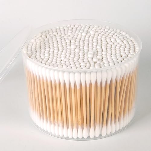 MOCUI Bamboo Cotton Swabs Double-Tipped Round Thick Tips | 100% Cotton Biodegradable & Organic Unbleached Natural | Q-tips Safety Swabs | Wooden Cotton Buds For Ears Makeup or Nails 500 Count