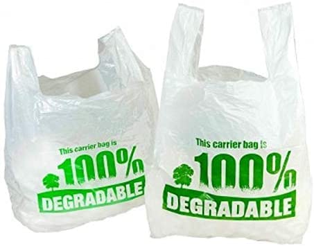 Eco Friendly Plastic Bags White Vest Carrier Bags 100% Degradable , Recyclable - Large Size 11 x 17 x 21" Sterling Bargains (Item Package Quantity: 100)
