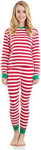 Elowel PajamasElowel Adult Womens Mens Family Christmas Fitted Striped Pajamas 100% Cotton