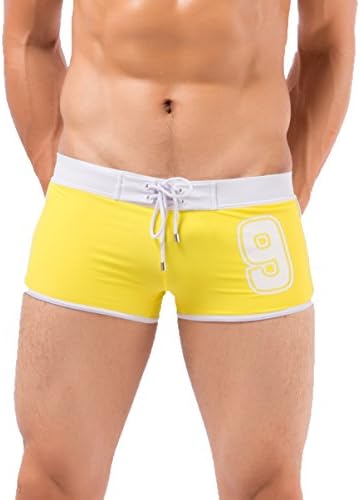 Desklets Men's Summer Strips Swimming Underwear Sports Trunks Briefs (Yellow Size XXL)