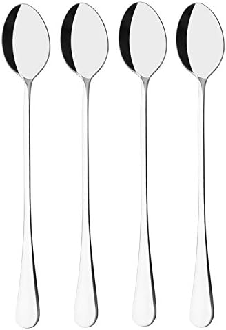 Worldex 7.7 inches Stainless Steel Ice Tea Spoons, Long Handle Coffee Spoon, Espresso Mixing Spoons, Cocktail Stirring Spoons, Set of 4