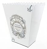 French Chic Decor Wastebasket, Trashcan, Trash Holder Basket or Bin ~ E81 Scallop Edge Vintage White Metal Waste Basket with Hand Decoupage Old French Soap Label