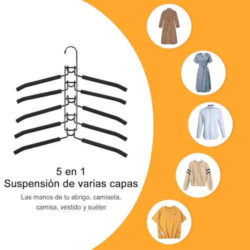 LUKANATO Ganchos para Ropa, 2 Piezas Ganchos para Pantalones Multicapa Desmontable, Perchas Plegables Multifuncionales para Jerseys, Camisas y Trajes