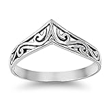 Sterling Silver Women's Filigree Thumb Chevron Ring (Sizes 4-10) (Ring Size 8)