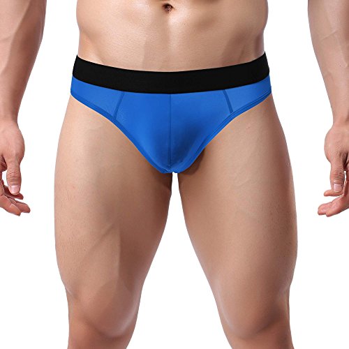 Avidlove Men Underwear Hollow-Out Buttocks Elastic Briefs Smooth Thongs Blue XXL