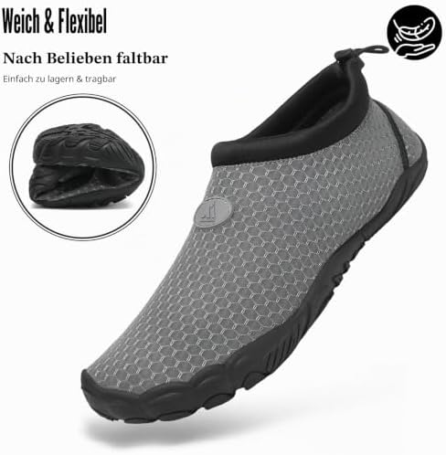 Herren Damen Badeschuhe Atmungsaktiv Schnell Trocknend Aquaschuhe Unisex Sommer Wasserschuhe für Outdoor Sports, Grau 42 EU